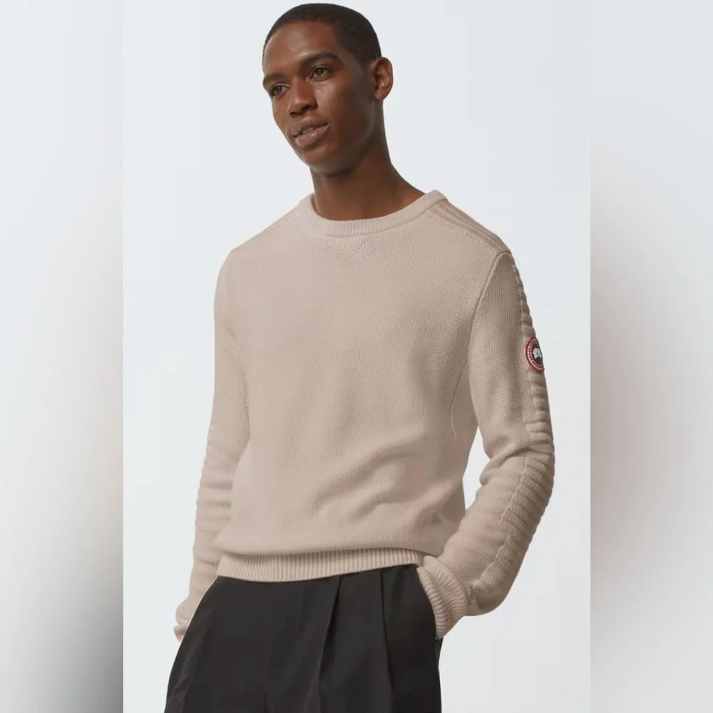 šSOLD Canada Goose Mens Paterson merino wool sweater in tan heather XL NWT - Picture 2 of 7